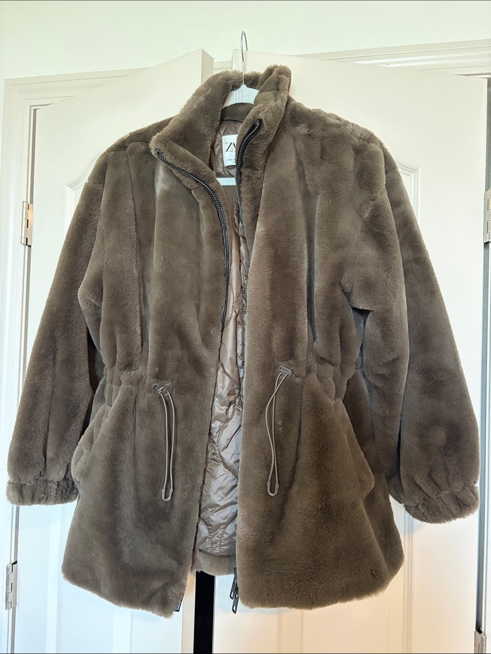 Zara Plush Teddy Jacket in Taupe Brown
